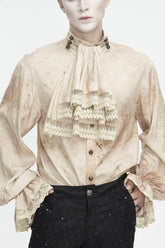 Apricot Stand Collar Puff Sleeved Men's Gothic Shirt With Necktie
